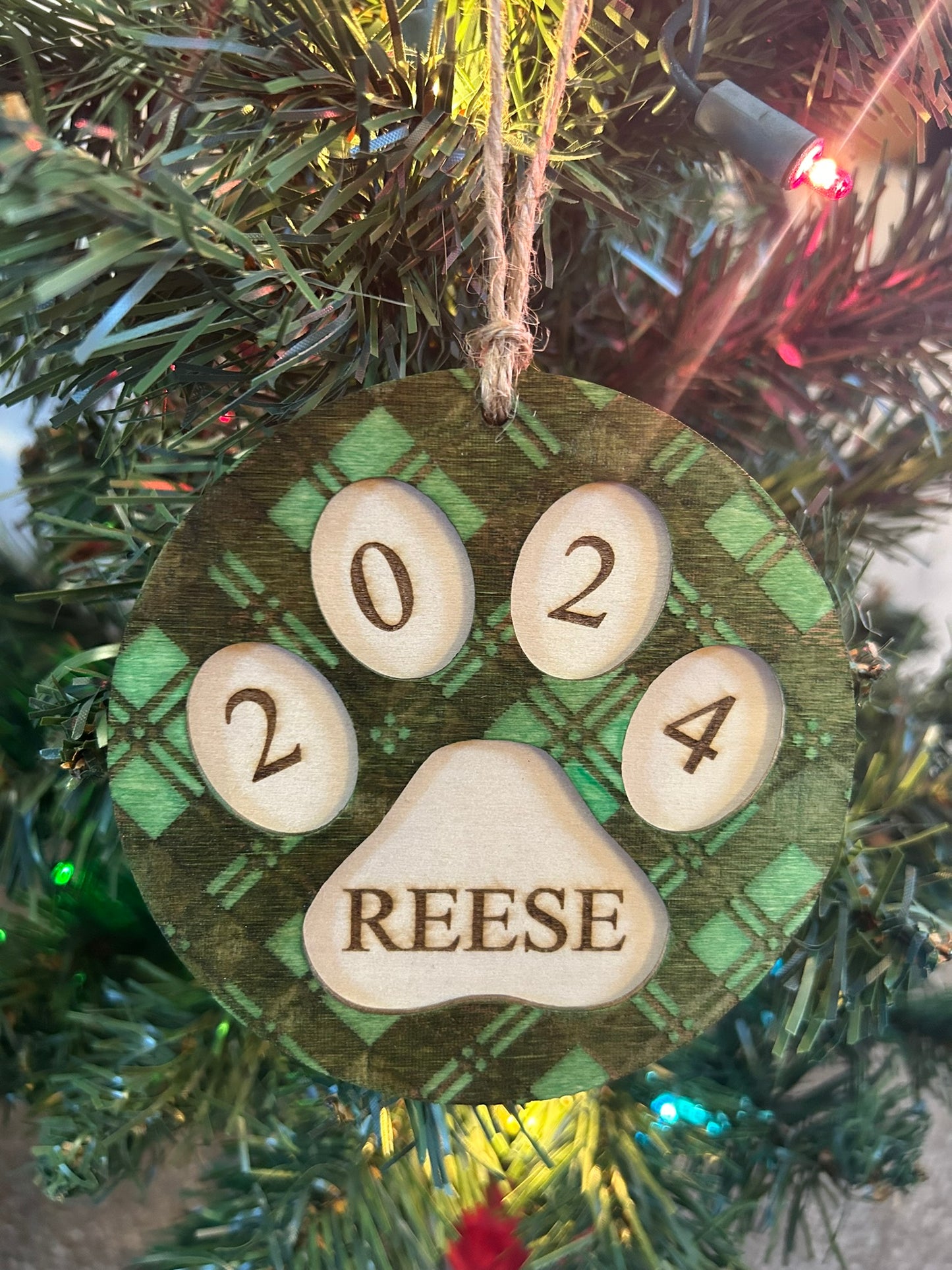 2024 Plaid Paw Print Ornament