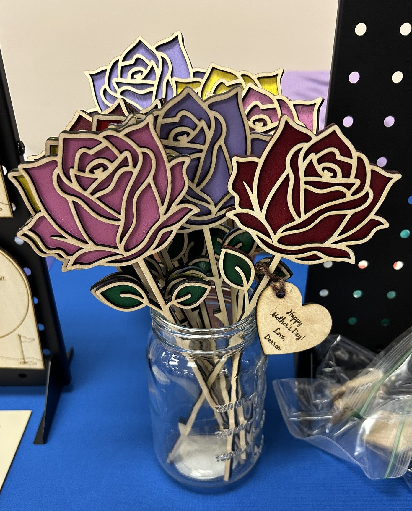 Wooden Rose With Personalized Message Tag